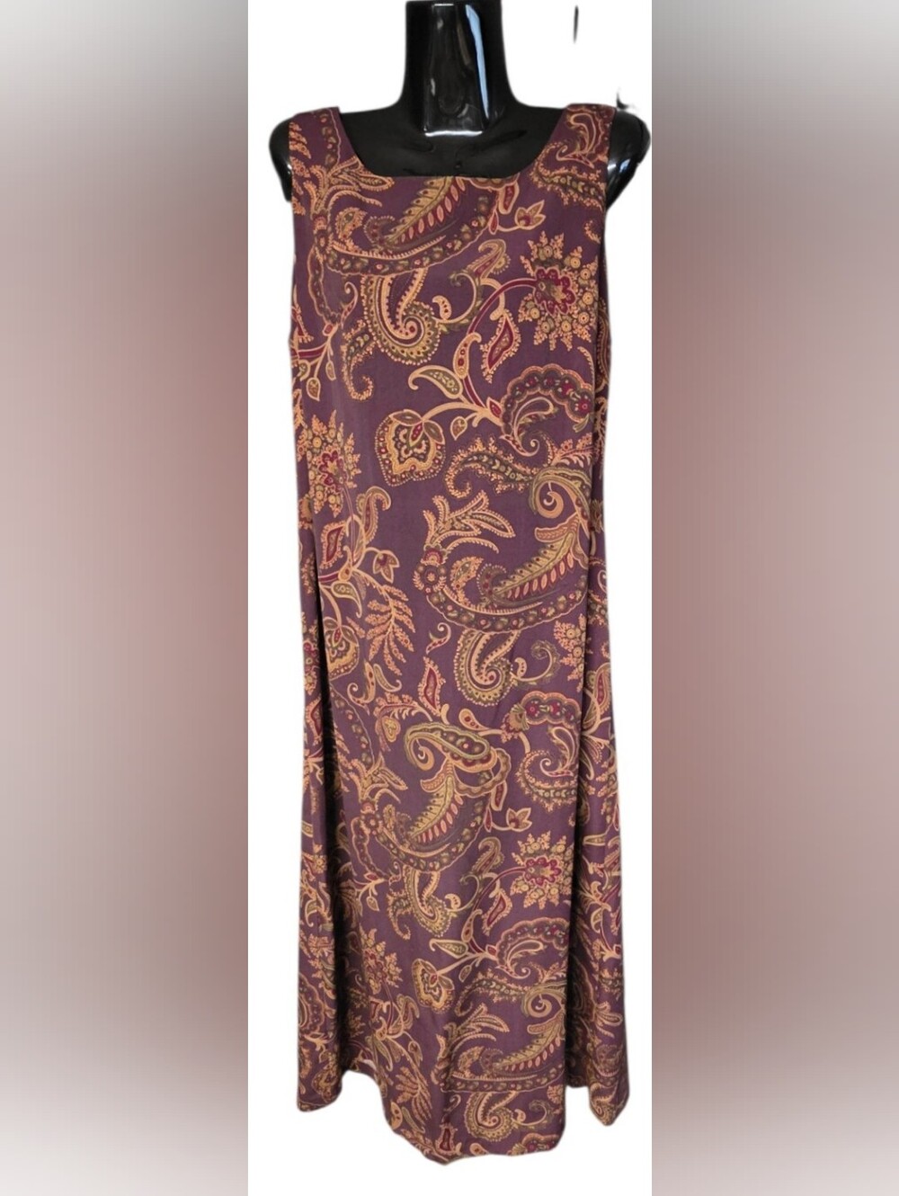 Midi Dress In Deep Plum and Various Shades Of Rust Size 16P